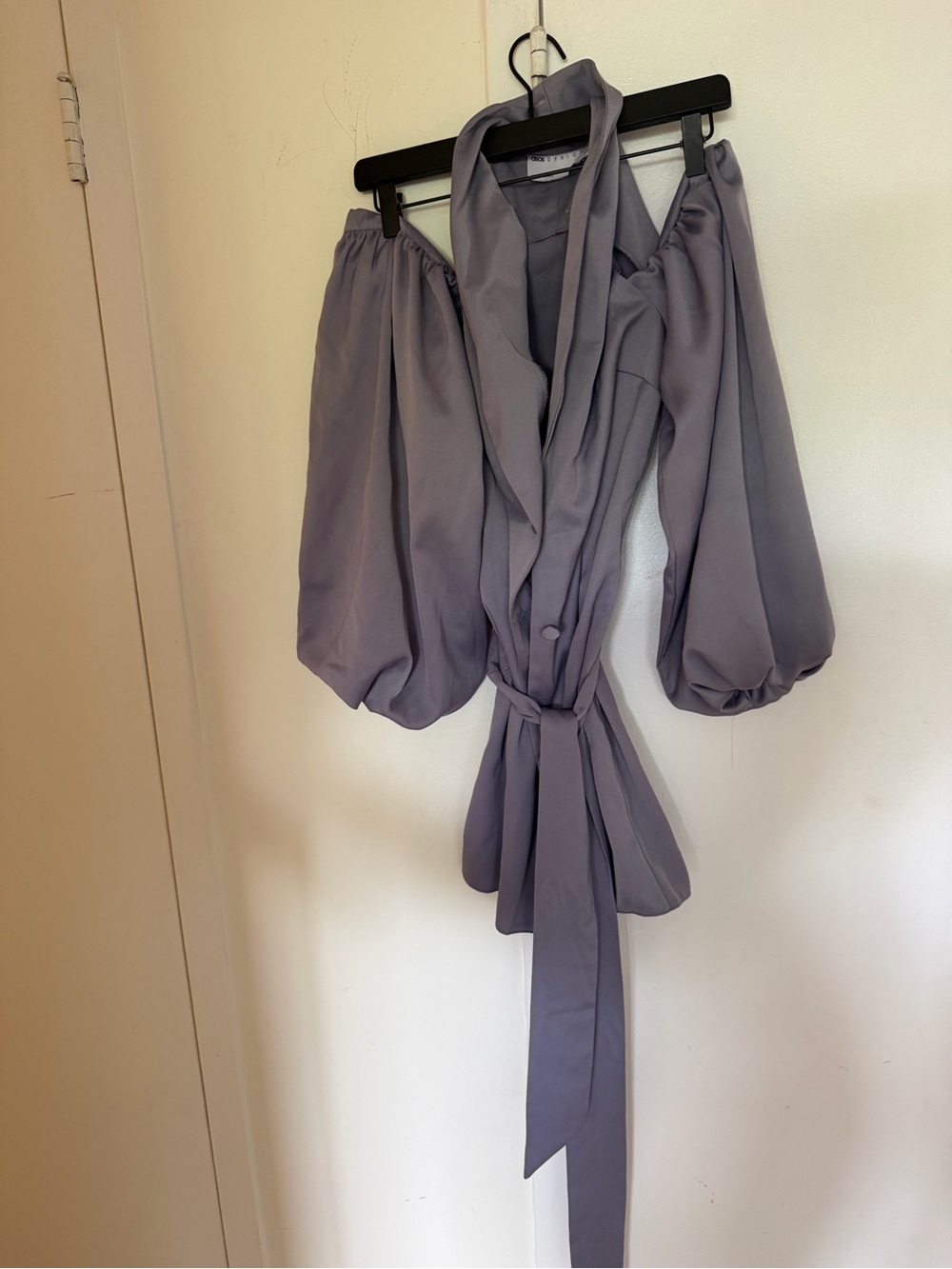Off the Shoulder Puff Sleeve Wrap Blouse with Waist Tie